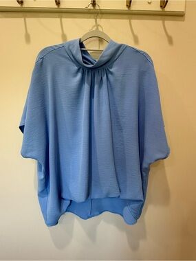 Adrienne Sky Blue Gathered Neck Flow Blouse